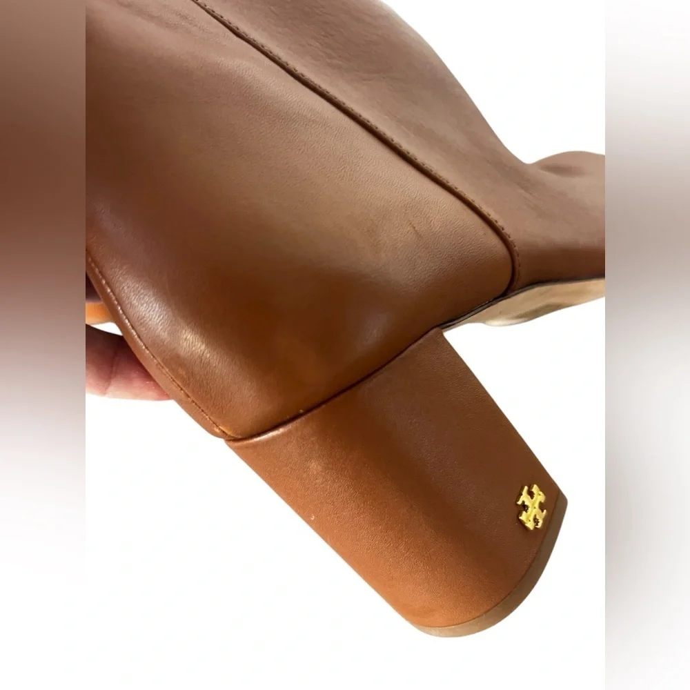 TORY BURCH BROOKE ROUND TOE LEATHER BOOTIE Womens 8.5 ANKLE BOOTS BROWN TAN